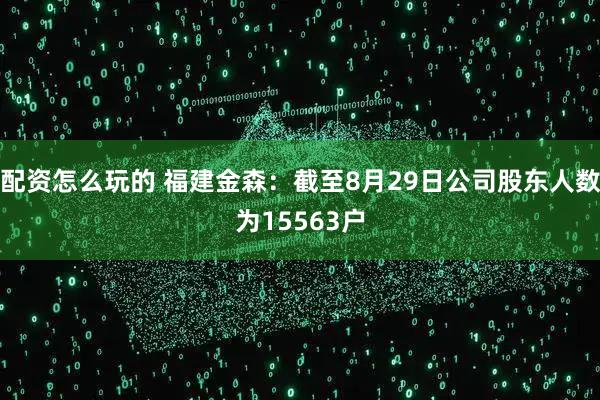 配资怎么玩的 福建金森：截至8月29日公司股东人数为15563户