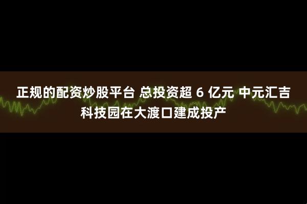 正规的配资炒股平台 总投资超 6 亿元 中元汇吉科技园在大渡口建成投产